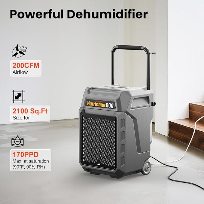 Abestorm 170 Pints Commercial Dehumidifiers with Pump & Drain Hose, Portable Industrial Dehumidifier for Water Damage Restoration, Basements, Warehouses - Covers Up to 2,100 Sq.Ft - 5-Year Warranty