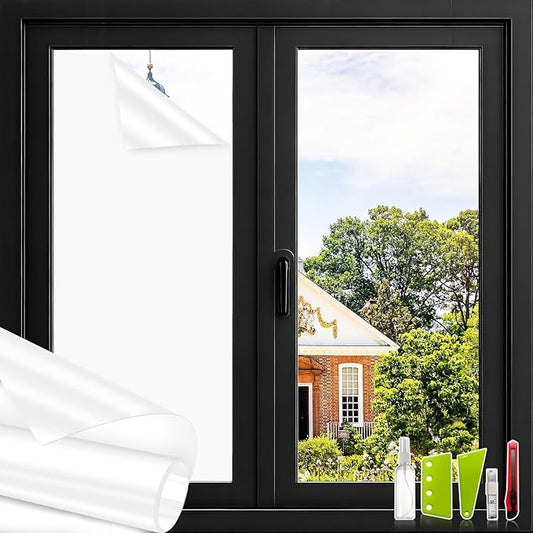 Privacy Window Film Total Blackout Cover, 100% Light Blocking Window Tint Static Cling Sun Blocking Heat Control, Anti UV Scratch Resistant for Home Office (Whiteout, 17.5in x 13ft)