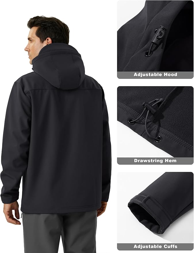 MAGCOMSEN Men's Waterproof Fleece Lined Rain Jacket Lightweight Softshell Raincoat with Hood Winter Hiking Windbreaker