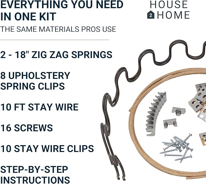 House2Home 18" Couch Spring Repair Kit - Fix Sofa Support, Includes Springs, Clips, Wire, Screws & Instructions
