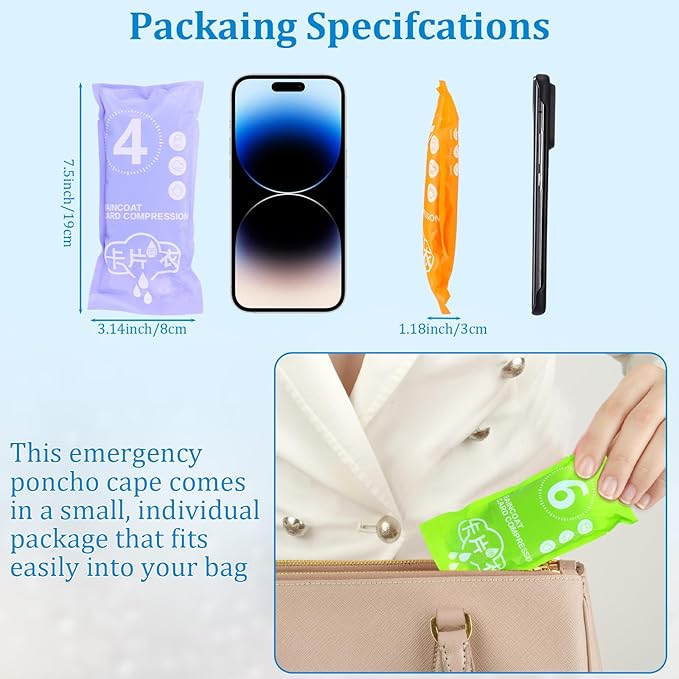 49/98 Pcs Disposable Rain Ponchos for Adults with Padded Drawstring Hoods and Pockets, Suitable for Emergency