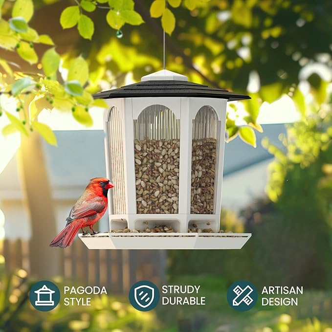 Hanging Bird Feeder for Outdoors, Wild Bird Feeders for Outside, Fits for Cardinals, Unique Bird Watching Gift, Standard White, Large Size(1Pcs)