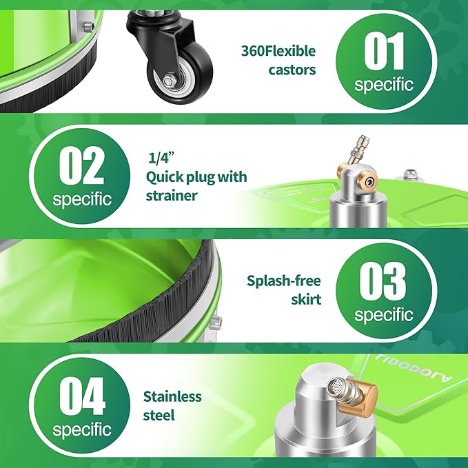 15“ Pressure Washer Surface Cleaner with 4 Wheels - Coated Green Stainless Steel Surface Cleaner for Pressure Washer Attachment for Concrete, Driveway, Patio, Sidewalk, Deck and Driveways - PWS15G