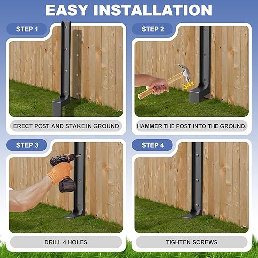 4 Pack Fence Post Repair Kit, 33.6" Heavy Duty Fence Post Repair Stakes, Thickened Anchor Ground Spike for Repairing Tilted/Broken Wood Posts
