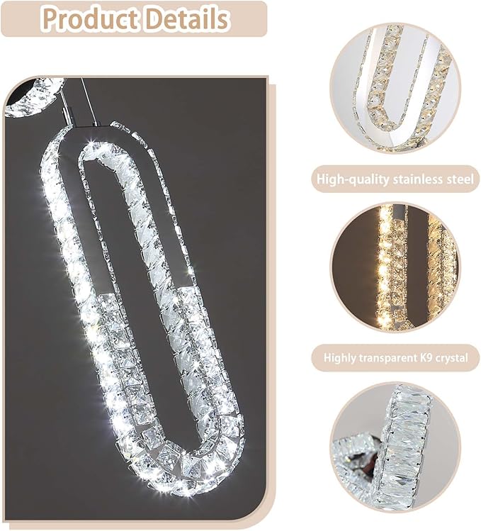 H138 Large Chandelier for High Ceiling,Modern 16-Rings Crystal Chandeliers for Entryway,Silver Pendant Light for Living Room,Foyer,Entryway LED Dimmable Staircase Chandelier