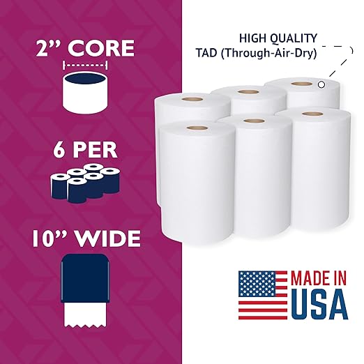 Maximus X1017 Premium TAD 10" Roll Paper Towels with Superior Absorbency, High Capacity Commercial Paper Towels Rolls Suitable for Office, Restaurant, and Healthcare Facilities, 6 Rolls Per Case