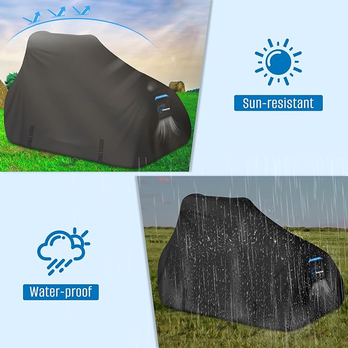 SIRUITON Zero Turn Mower Cover, Heavy Duty 600D Oxford Zero Turn Mower UV Dust Waterproof Protection Cover, Outdoor Garden Lawn Mower Tractor Covers Fits Up to 54" With Storage Bag