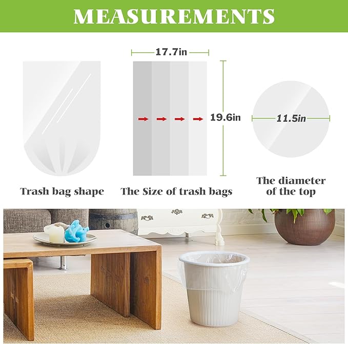Teivio 4 Gallon 300 Counts Strong Clear Trash Bags Garbage Bags, Mini Waste Basket Liners,Bathroom Trash Can Bin Liners, Small Plastic Bags for Home Office Kitchen Car Bedroom Dog waste Baby Diaper