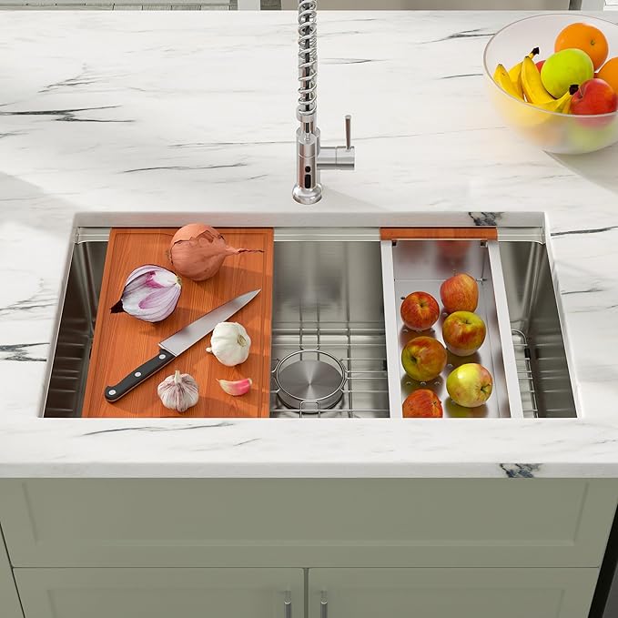 Dcolora 30 Inch Undermount Kitchen Sink Workstation 16 Gauge 304 Stainless Steel Large Single Bowl Under Counter Sinks, Round Corner 30"x19"x10", DC-U7702