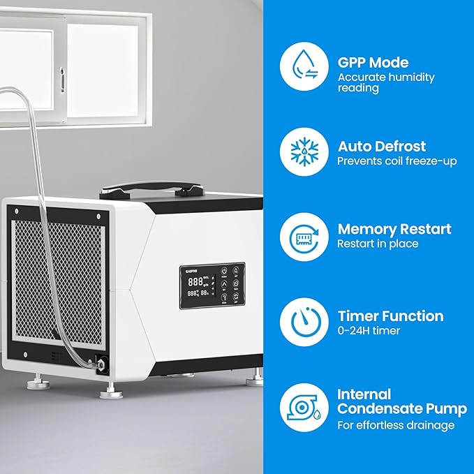 CADPXS Crawl Space Dehumidifier with Pump and Drain Hose, 80 Pint Crawlspace Dehumidifier for Commercial, Basement, Water Damage Use, Auto Defrost, Memory Start, cETL Certified, Up to 1000 Sq Ft