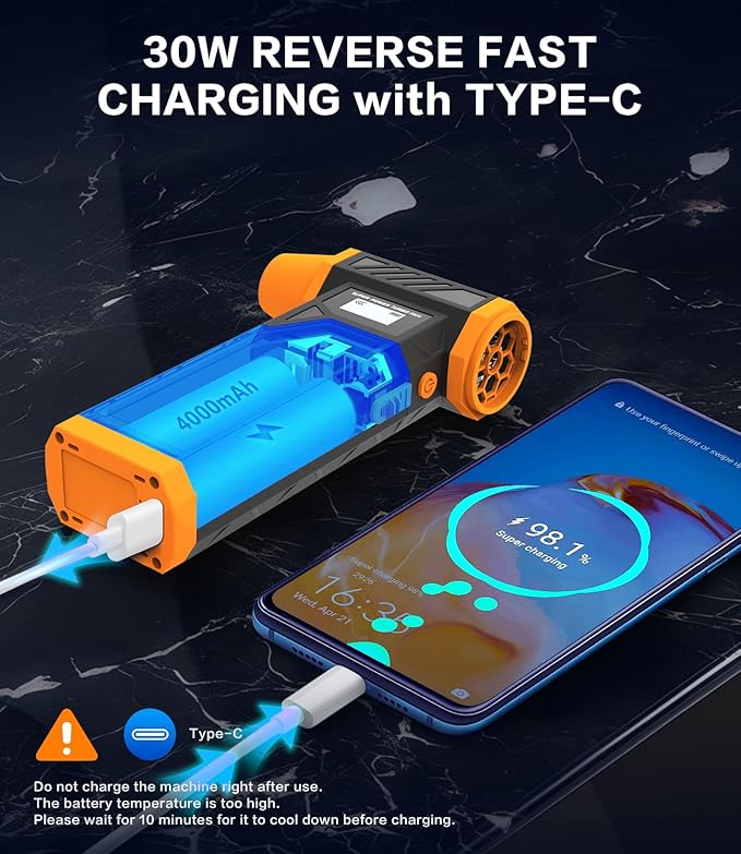 Compressed Air Duster, 300000RPM Jet Fan Electric Air Blower, Cordless Rechargeable 8000mAh Mini Duster with Removable Battery, 4-Speed Adjustable for Detailing, Car, Computer, Electronics Cleaning