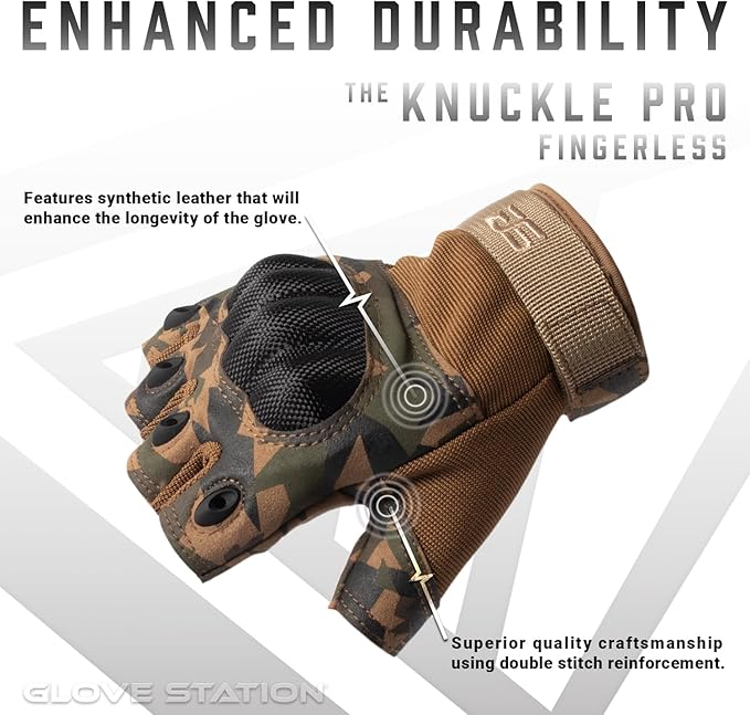 Glove Station- Fingerless Knuckle Tactical Gloves for Men - Motorcycle Gloves for Tactical Shooting, Airsoft, Hunting, Police Work and Hiking