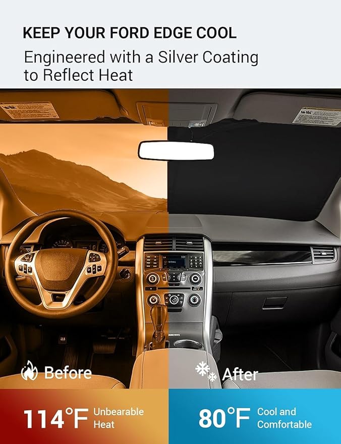 Proadsy 2025 Upgrade Windshield Sun Shade Custom Fit 2007-2014 Ford Edge Foldable Front Sunshade Protector Sun Visor Blocks UV Rays Keep Car Cooler