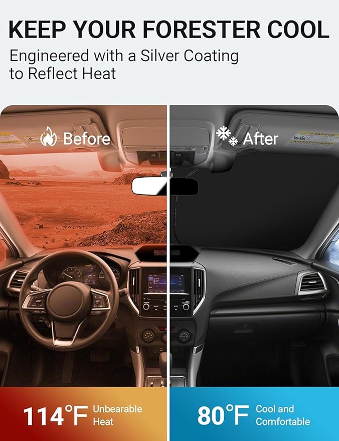 Proadsy Windshield Sun Shade for Subaru Forester 2019-2024 2025 4-Layer Front SUV, Crossover, Base, Premium, Sport, Limited Accessories Foldable Front Sunshade Protector Blocks UV Rays Keep Car Cooler
