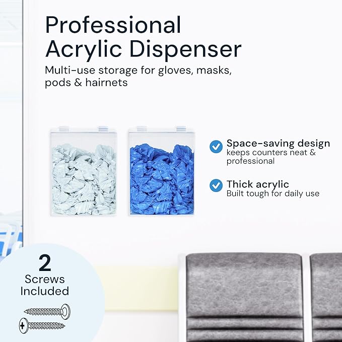 Glove Dispenser Wall Mount - Medium Clear Acrylic - Latex Glove Storage & Hair Net Dispenser - Acrylic Wall Mount Container for Household Essentials