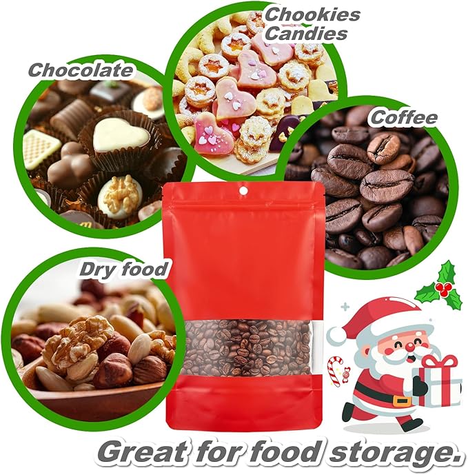 60 Pack Stand up Matte Metallic Storage Bags with Clear Front Window Heat-Sealable Resealable Solid Color Pouches for Food Storage Containers Organizer(Red,5.5 * 7.9 inch,Pack of 60)