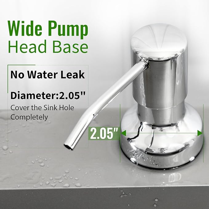 Soap Dispenser for Kitchen Sink, Kitchen Sink Soap Dispenser with 17 OZ Bottle, Refill from The Top Bar, Longer Threaded Shaft Shank, Wide Pump Head Base (Chrome)