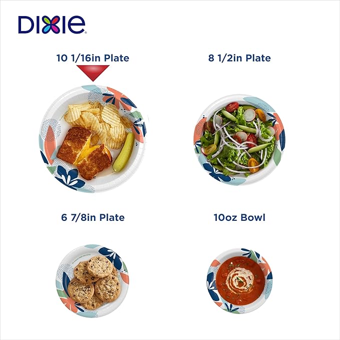 Dixie Large Paper Plates, 10 Inch, 150 Count, 2X Stronger, Microwave-Safe, Soak-Proof, Cut Resistant, Disposable Plates For Everyday Breakfast, Lunch, & Dinner Meals