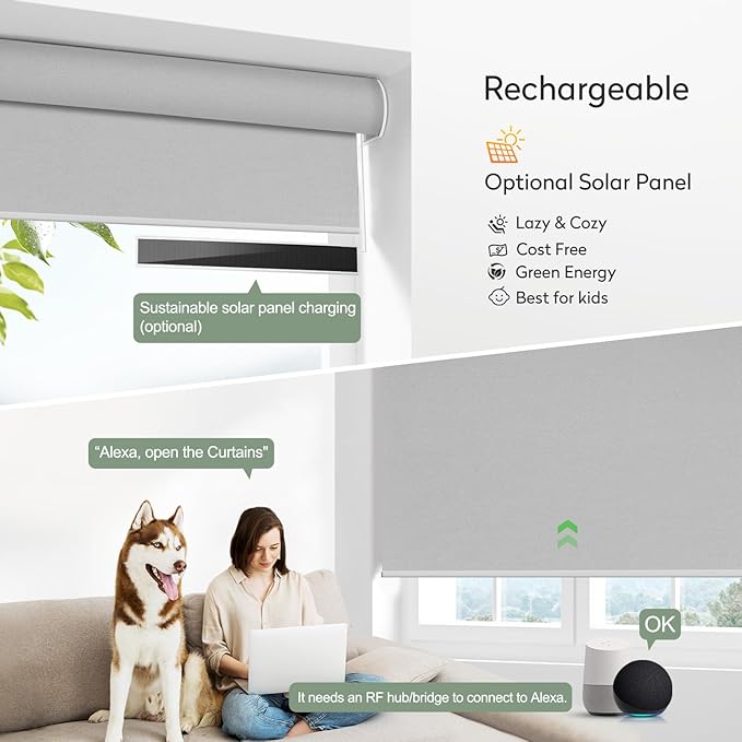 ZSHINE Motorized Blackout Window Blinds Customize Width (23-95 Inches) Remote Control Wireless and Rechargeable Roller Shades Blinds for Windows, Home, Office, Hotel, Club, Restaurant(82010S)…