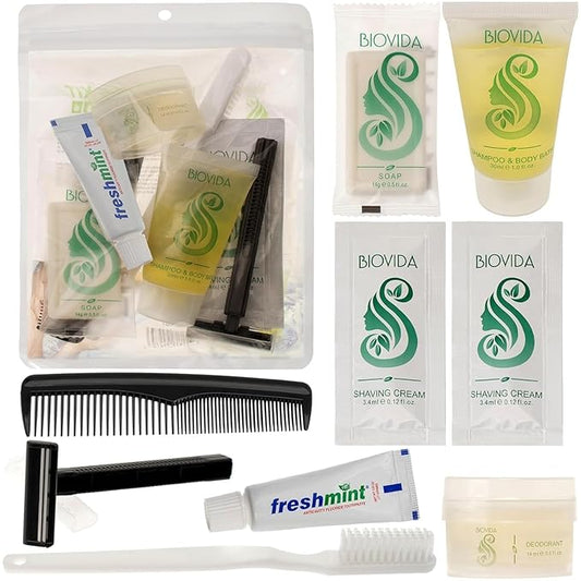 Moda West 96 Hygiene Kits - Bulk Case of Wholesale Basic Toiletry Kits for Men, Women, Travel, Charity 9 Pc Kit