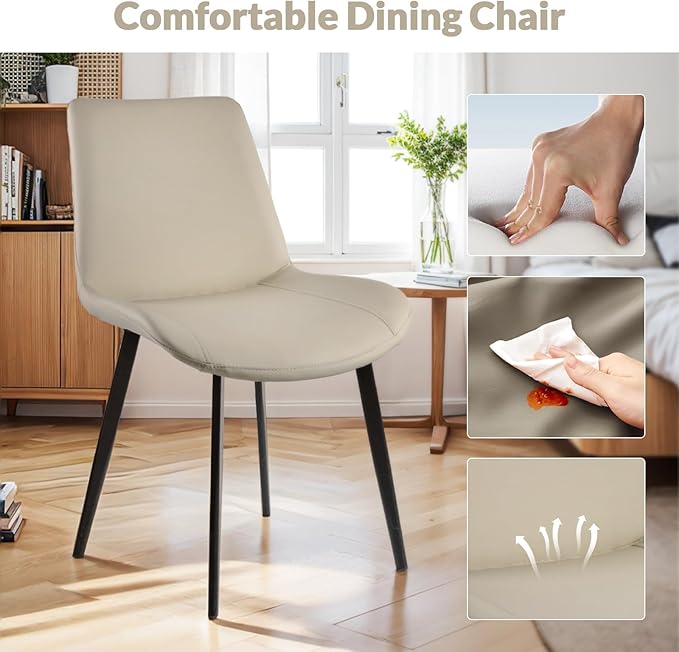 Dining Chairs, Modern PU Leather Dining Room Chair with Sturdy Metal Legs, Upholstered Seat Dinner Chairs Accent Side Chairs for Indoor Kitchen Living Room (Light Grey, Set of 8)