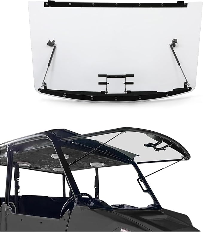 HECASA 3-IN-1 Flip Windshield Compatible With 2013+ Polaris Ranger XP 900/900 Crew/XP 1000, 2015-2018 Polaris Ranger 1000 Diesel/Crew W/ Gas Spring Plastic Clear