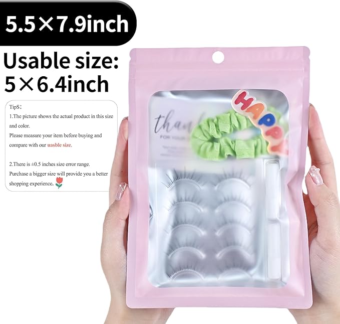 100 Pack Resealable Plastic Bags for Food Storage, Zipper Bags with Clear Front Window, Packaging Pouch for Small Business (Pink, 5.5x7.9 inch)