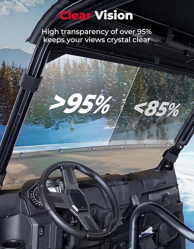 KEMIMOTO 2-IN-1 Front Windshield Full to Half Compatible with Ranger 1000 /XP/Crew 2017-2025, Anti-glare UV-Proof Scratch-Resistant Compatible with Polaris Ranger 900 570 2013-2019 Accessories