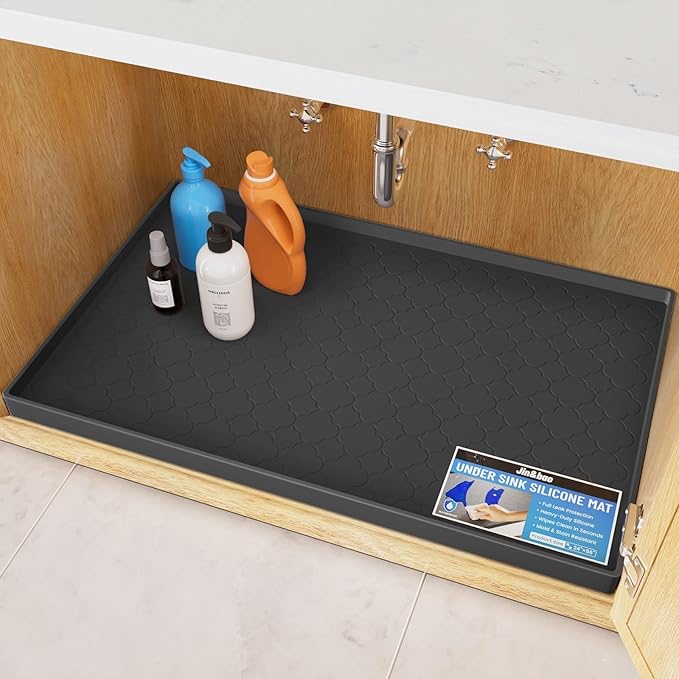 Jin&Bao Waterproof Under Sink Mat 22x22 for Kitchen and Bathroom, Thicken Cabinet Protector and Kitchen Shelf Liner, Organizer and Storage, Multipurpose Mat for Pets, Coffee Area, and Shoe Entryway