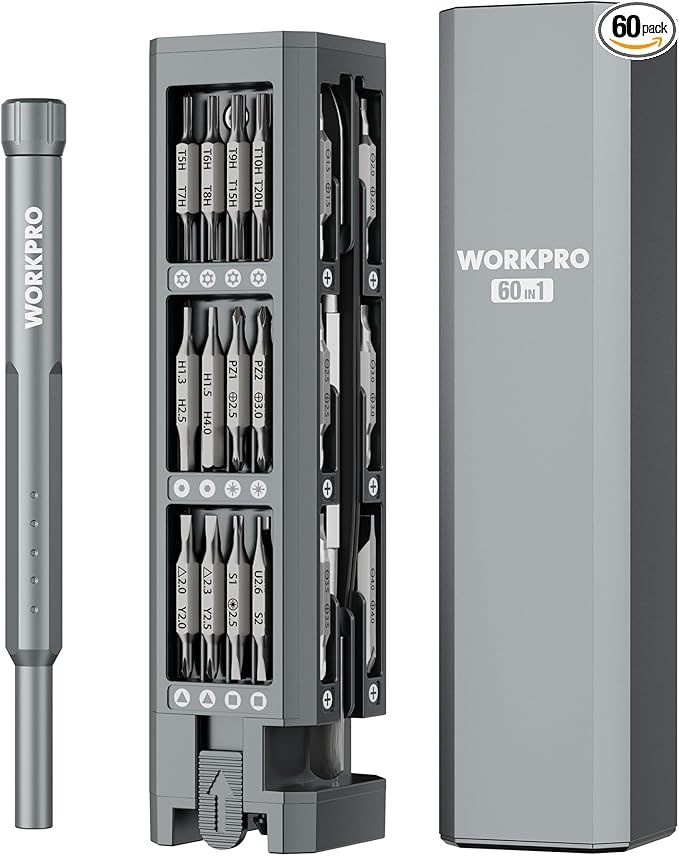 WORKPRO 60-in-1 Precision Screwdriver Set with Pop-up Magnetic Case, Well-organized CRV Small Screwdrivers, 360°Spin Mini Screw Driver Kit for Electronics, Phone, Computer, PC, Watch, Eyeglass