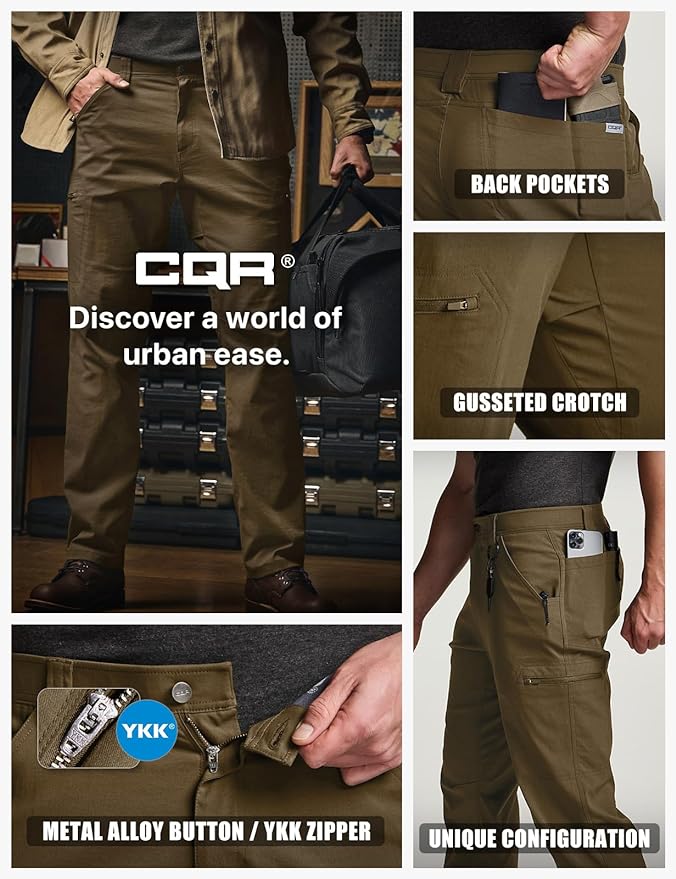 CQR Men's Vent Stretch Pants, Quick Dry Lightweight Casual Cargo Pants, Water Resistant Straight-Fit Utility Work Pants