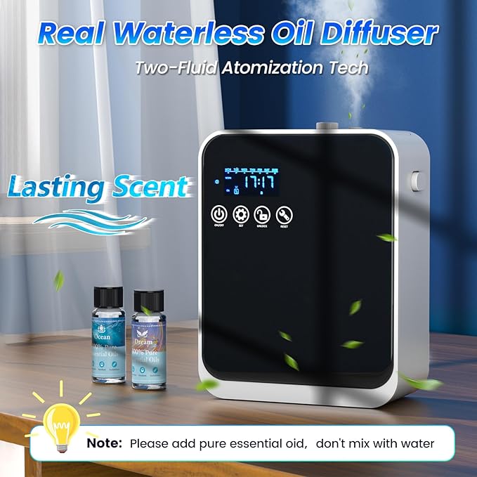 Waterless Essential Oil Diffuser:250ml Large Capacity Scent Air Diffuser with Smart APP & Touch Screen| Aromatherapy Large Room Oil Diffusers for Home,Office,Hotel Collection,Cover1500 sq.ft-Black