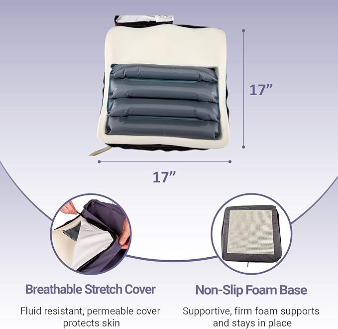 Alternating Pressure Wheelchair Cushion by MobiCushion - Pneumatic Air Pillow - Relief for Pressure Sores – Low air Loss-Reduces Pressure While Sitting-Rechargeable Battery-Made in Taiwan 17" x 17"