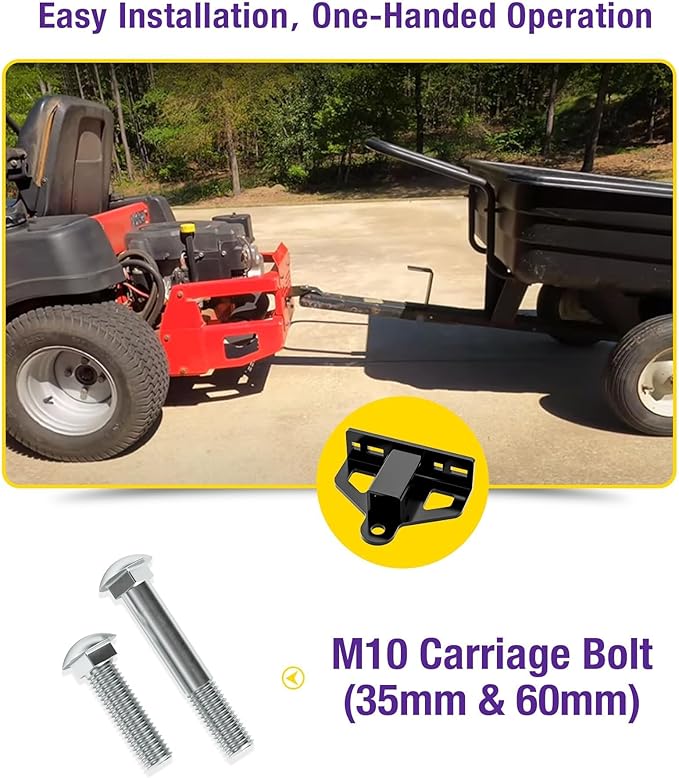 Zero Turn Lawn Mower Hitch with 1-1/4" Receiver, 6mm Thicker Heavy Duty Steel Trailer Receiver Hitch, Universal Upgrade 1-1/4 Hitch Receiver with Versatile Chain Slot and Carriage Bolt Hardware