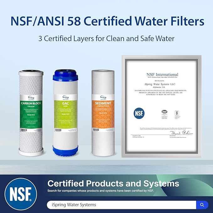 iSpring US31 Water Filtration System for Drinking, NSF Certified 3-Stage Water Filters, Tankless, High Capacity Water Filter System with Brushed Nickel Faucet