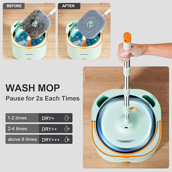 Spin Mop and Bucket Set, Detachable Inner Bucket with Separate Dirty Water System, Deep-Cleaning Mops for Floor/Wall Cleaning with Triangular Head & 4 Microfiber Pads