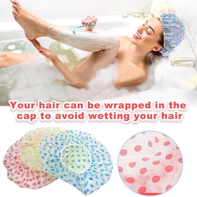 18Pcs Plastic Shower Caps for Women Reusable Waterproof Bath Caps Bathing Hair Cap Shower Caps for Shower,Spa,Salon,Housework,Girls,Home,Travel (Pink+Blue+Green)