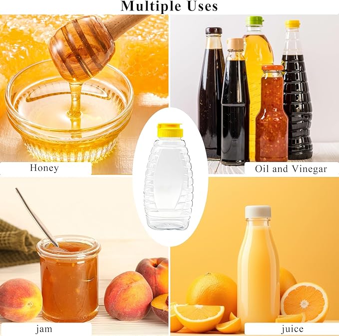 120 Pack 16oz Clear Food Grade Plastic Honey Bottles, Refillable Squeeze Honey Jars with Flip-Top Lids, Leakproof Honey Dispenser Containers for Storing and Dispensing