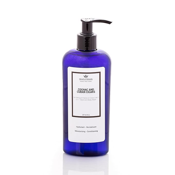 HENRI ET VICTORIA Beard Wash | Canadian Made by Skilled Artisan | Moisturizing and Soothing | 228 g (8oz) (Cognac and Cuban Cigars)
