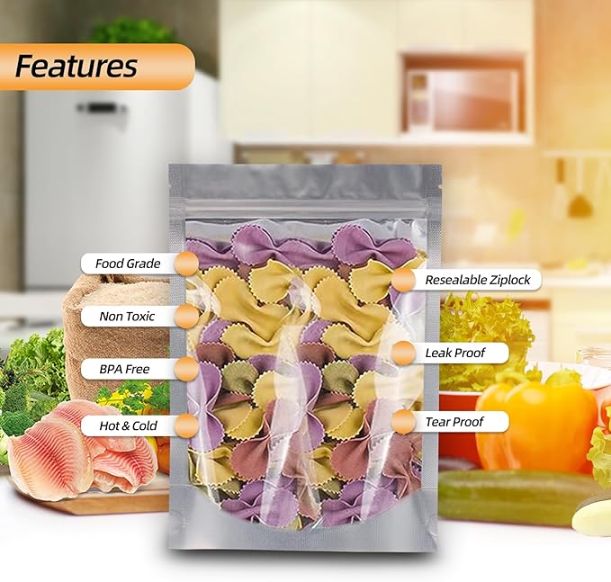 4 x 6 inches 60 Packs Mylar Bags For Food Storage, Mylar Bags With Window, Freeze Dried Candy Bags, Reusable Storage Bags For Food, Mylar Food Storage Bags for Long Term Food Storage