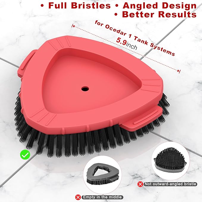 Upgraded Spin Mop Scrub Brush Head for O-Cedar EasyWring 1 Tank System ONLY, Full Bristles & Outward-Angled Scrubber Mop Head, Better Corners Floor Cleaning Brush All Hard Surfaces - 2 Pack