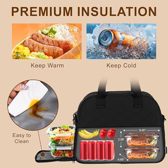 2 Pcs Quilted Puffer Lunch Tote for Women with Wallet, Water-Resistant 15.3’’ Laptop Tablet Work Bag with Insulated Lunch Compartment, 3 in 1 Lightweight Duffle Bag for Travel