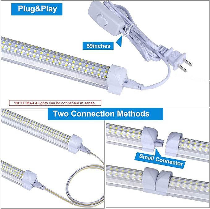 (6-Pack), 8FT LED Shop Light, Super Bright 120W Shop Lights, 19800LM 5000K 8 Foot Led Lights, Linkable 96" Shop Lights Lighting for Garage with Plug, U Shape T8 8' Led Light Fixtures