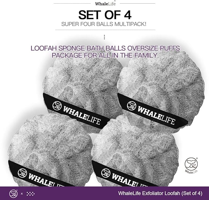 Loofah Sponge Bath Sponge for Women Men 4 Pack (Gray Rough Surface)