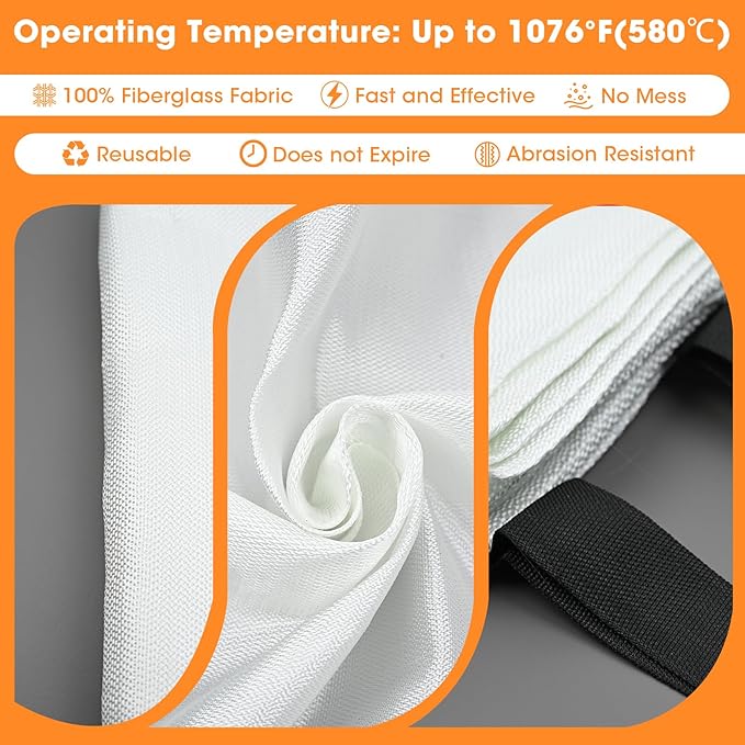 Emergency Fire Blanket, 40"x40" Fiberglass Suppression Fire Retardant Blankets for Home, Kitchen, Camping, Grill, Car, Office, Warehouse with Hooks(2 Pack)