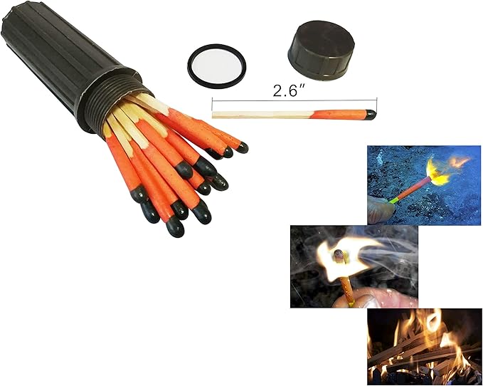 Fire Starter Kit – 6 Magnesium Shaving Packs + Waterproof Windproof Matches in Metal Tin – Emergency Fire Making Kit for Camping, Hiking, Survival, Prepping