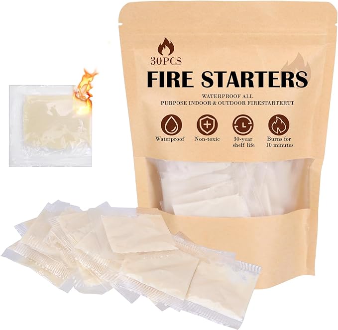 (30 Pcs/Bag) Quick Instant Fire Starter, Waterproof All-Purpose Indoor & Outdoor Firestarter,for Charcoal,Fireplace, Campfire, Wood Stove Odorless，BBQ and Non-Toxic