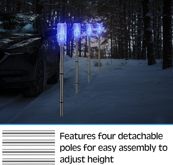 Macarrie 6 Pcs Solar Powered Driveway Markers Reflector Lights Landscape Driveway Reflectors on Poles for Snow Road Outdoor Yard(37 Inch,Blue)
