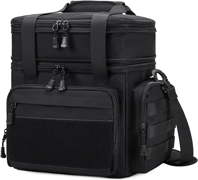 Large Tactical Lunch Box for Men, Insulated Lunch Bag Adult, Thermal Lunchbox Leakproof Waterproof Cooler Bag, Dual Compartment Lunch tote, Large Lunch Pail for Office Camping (Black) 24L