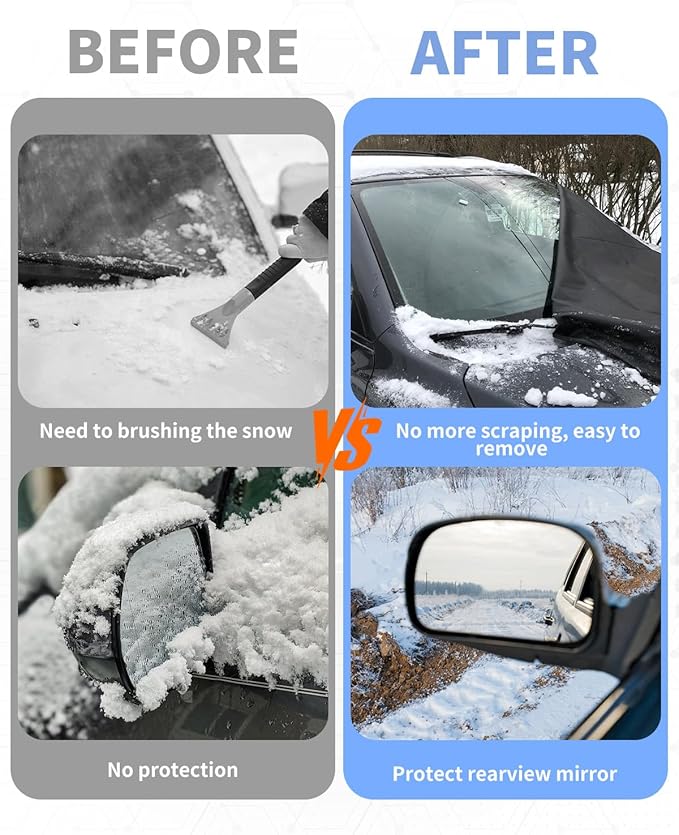 METOWARE Car Windshield Cover for Ice and Snow, Heavy Duty 600D Oxford Fabric Windshield Snow Cover, Waterproof Windshield Frost Cover with Side Mirror Cover for Most Cars, SUVs (69"x42")